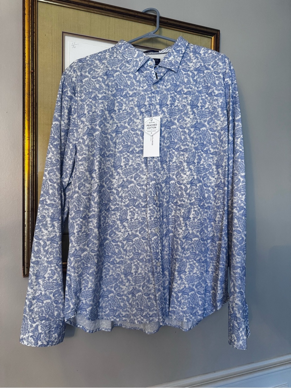 Denim & Flower White Shirt with Blue Paisley Print